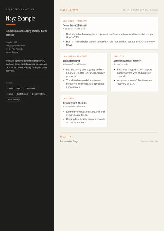 Rendered first page of the Creative Portfolio Grid CV template