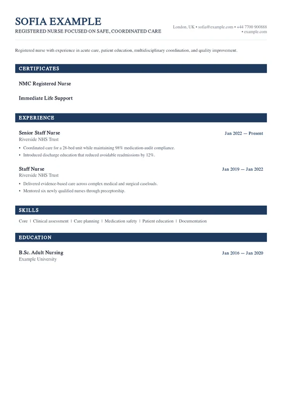 Rendered first page of the Healthcare Care Delivery CV template
